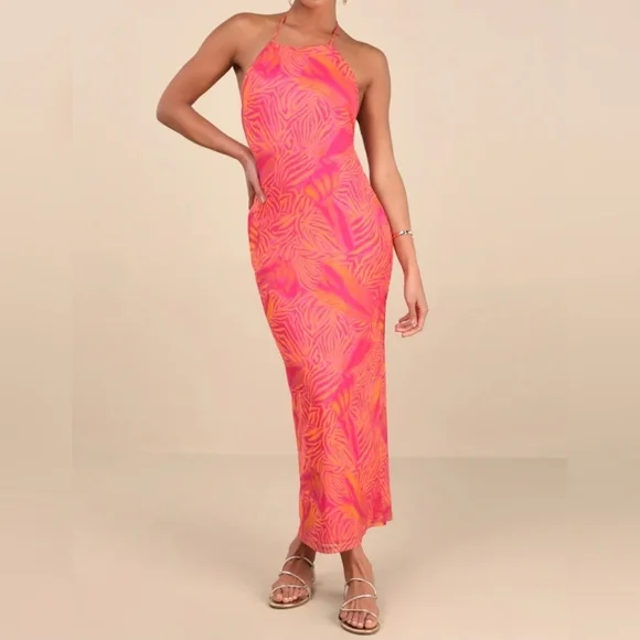 Lulus Camadi Hot Pink Animal Print Mesh Backless Midi Dress, Size XS - Picture 5 of 13